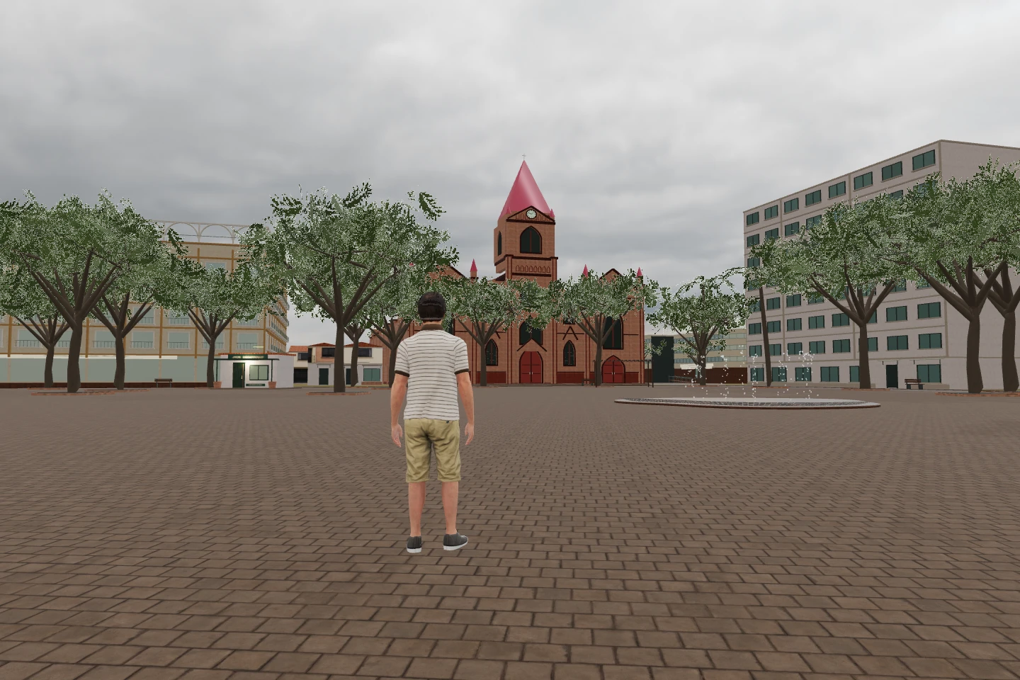 Recreación de la Catedral de Neiva entre edificios y árboles en Neiva Abierta